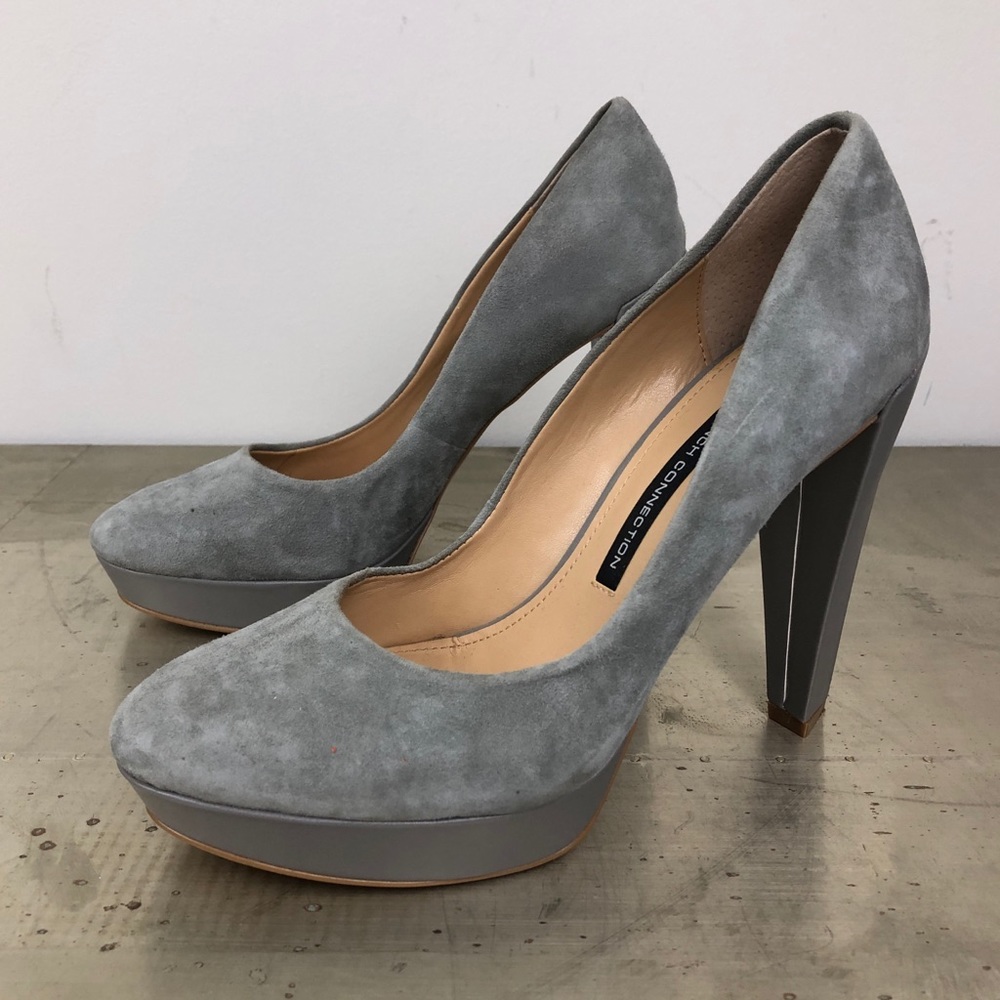 French Connection Suede Namibia Platform Heels Light Gray
